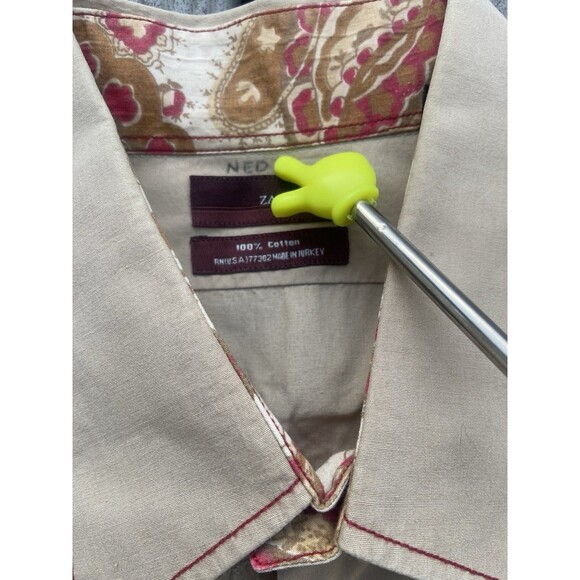 Zara Men’s XL Embroidered Paisley Dress Shirt Beige Cotton Contrast Cuff Turkey - Picture 4 of 16